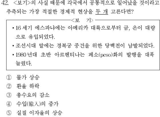 1993년 수능 수리 탐구Ⅱ 42번 문항. [사진 한국교육과정평가원]