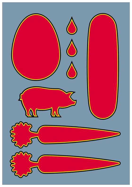 2020년 한국의 식량 자급률(달걀 97%, 쌀 90%, 당근 80%, 돼지고기 40%, 기름 13%)을 이용한 ‘그로잉 마이 케이크’. [사진 서울디자인재단]