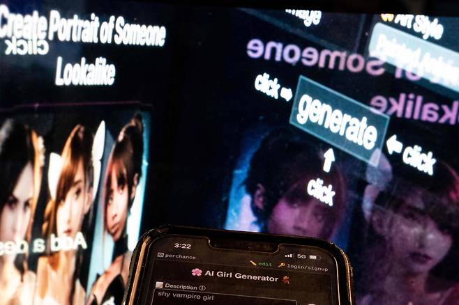 인공지능(AI)를 이용해 사진 속 사람이 옷을 벗고 있는 것처럼 이미지를 만드는 딥페이크 앱 사용자가 최근 폭증하고 있다는 보도가 나왔다. AFP=연합뉴스