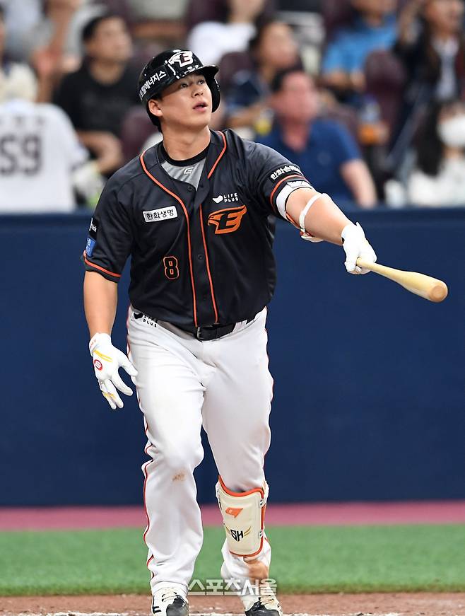 한화 노시환이 고척스카이돔에서 열린 2023 KBO리그 키움전에서 2타점 3루타를 치고 있다. 고척 | 박진업기자 upandup@sportsseoul.com