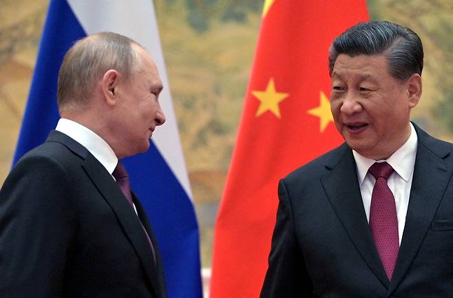 블라디미르 푸틴 러시아 대통령이 2022 베이징 동계올림픽 개막일인 2022년 2월 4일 중국 베이징을 방문해 시진핑 중국 국가주석을 만났다. /로이터 뉴스1