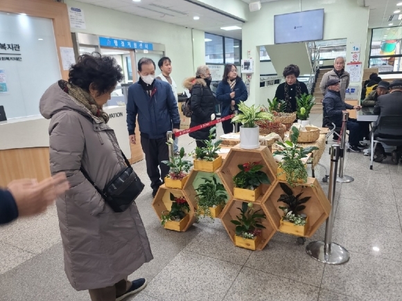 서울 광진구가 개최하는 저소득 어르신 ‘반려식물 전시회’의 모습. 광진구 제공