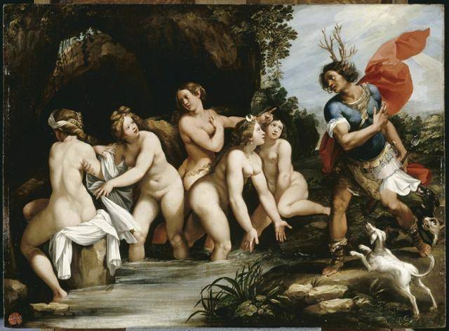 이탈리아 화가 지우제페 세자리의 그림 ‘디아나와 악타이온’. 그리스ㆍ로마 신화에 등장하는 사냥꾼 악타이온은 목욕하는 사냥의 여신과 님프를 목격했다가 사슴으로 변해 자신이 기르던 사냥개에게 죽게 된다. 프랑스 루브르박물관 제공