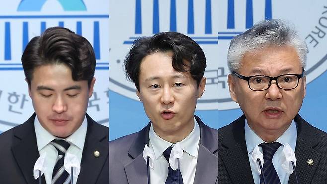 내년 총선 불출마를 선언한 오영환·이탄희·홍성국 더불어민주당 의원[연합]