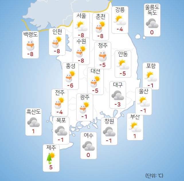 ⓒ기상청: 오늘(20일) 오전 전국날씨