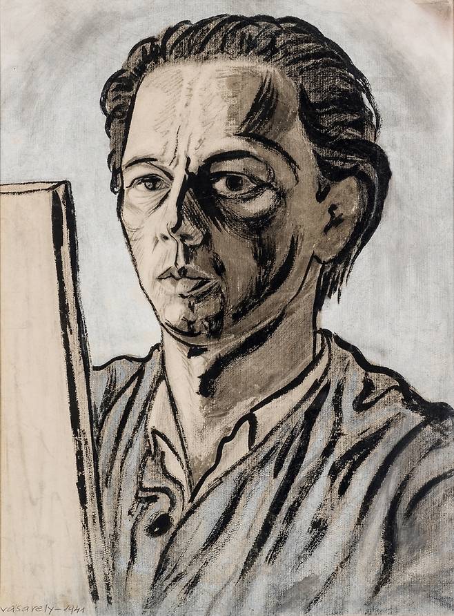 <자화상 Self-portrait>, 종이에 연필과 블랙 템페라, 1941 Vasarely Museum, Budapest