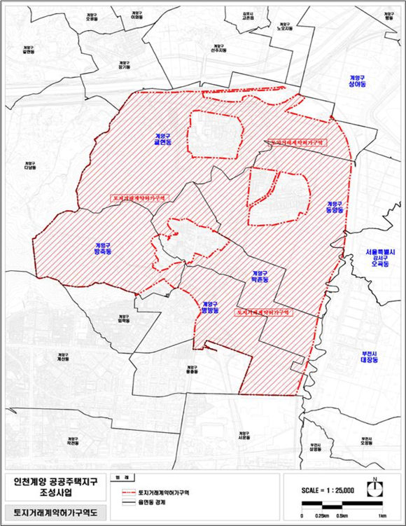 ▲계양 테크노밸리 및 인근지역(계양구 굴현동 등 6개동 일원) 토지거래허가구역 해제도면. ⓒ 인천시