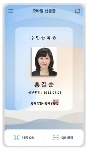 모바일 주민등록증 이미지. 행정안전부 제공