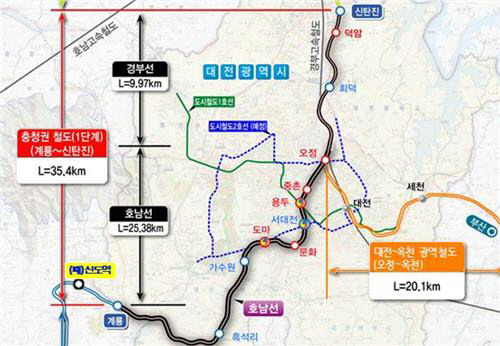 충청권 광역철도 1단계 노선도. 사진=계룡시 제공