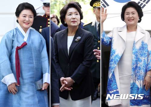 [워싱턴=뉴시스]전신 기자 = 더불어민주당이 28일 국회 본회의에서 김건희 여사 주가 조작 의혹 특검 처리에 나설 예정인 가운데 국민의힘 소속 서울시의원이 특수활동비 사용과 관련해 김정숙 여사를 고발하고 나섰다. 사진은 한미정상회담을 위해 미국을 방문중인 김정숙 여사. 김 여사는 지난 2017년 6월29일(현지시각) 미국 워싱턴 백악관에서 열린 정상간 상견례 및 만찬에 참석했다. 2017.06.30.  photo1006@newsis.com