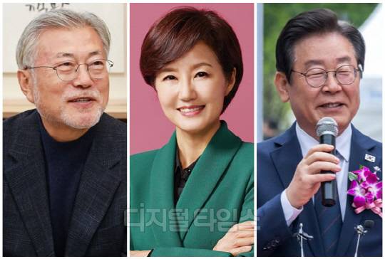 (왼쪽부터) 문재인 전 대통령, 김연주 시사평론가, 이재명 더불어민주당 대표. <디지털타임스 이슬기 기자, 디지털타임스 DB>