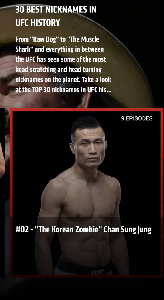UFC 30년 역사상 최고의 별명 2위에 오른 정찬성. 사진=UFC
