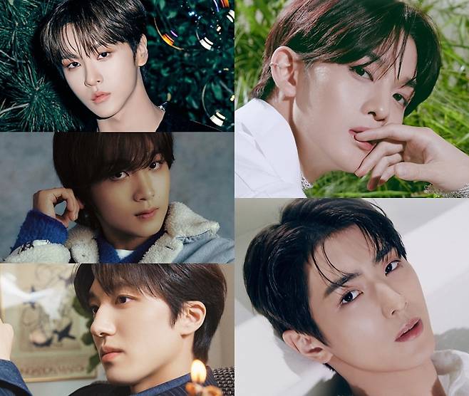 왼쪽부터 시계방향으로 BAE173 유준, CIX 배진영과 용희, SF9 찬희, NCT 해찬. 각 소속사 제공