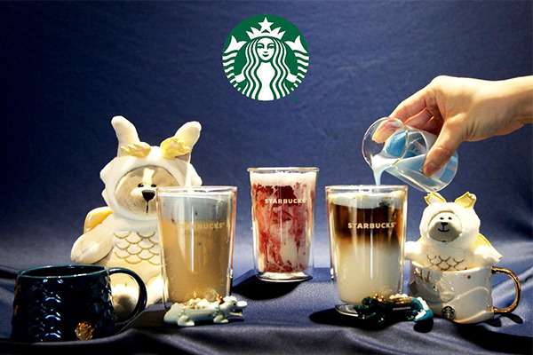 From the left Blue Dragon Classic Milk Tea, Pink Foam Strawberry Latte, and Blue Dragon Hazelnut Latte. [Courtesy of Starbucks]