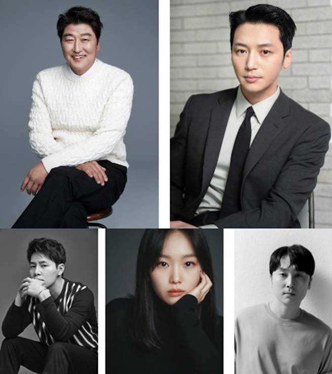 ▲ 삼식이 삼촌 출연진. 왼쪽 위부터 시계방향으로 송강호, 변요한, 서현우, 진기주, 이규형. 제공ㅣ각 소속사