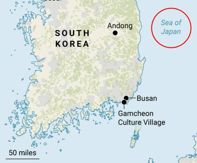 영국 일간 타임스가 3일(현지 시간) 올린 한국 여행 기사에서 동해를 '일본해'로 표기한 이미지를 사용해 아쉬움을 남겼다. /사진=타임스