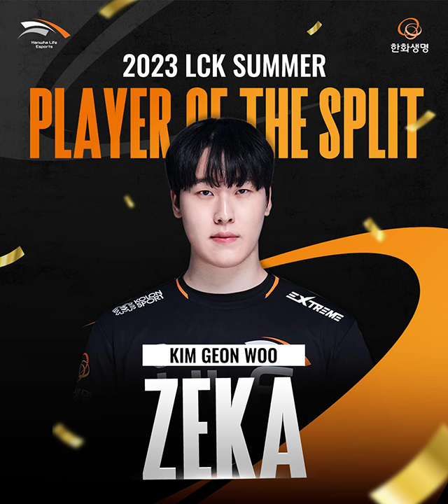 제카는 2023 LCK 여름대회 경기 최우수선수 포인트 1위다. 사진=한화생명e스포츠 리그오브레전드 게임단 공식 SNS