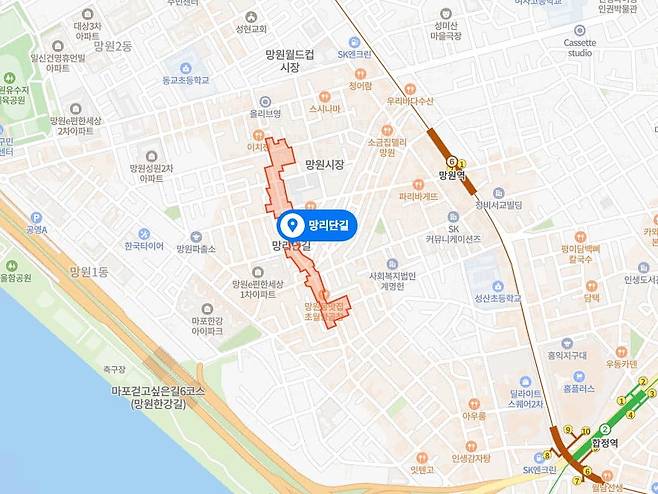 (망리단길 상권, 출처 : 카카오맵)