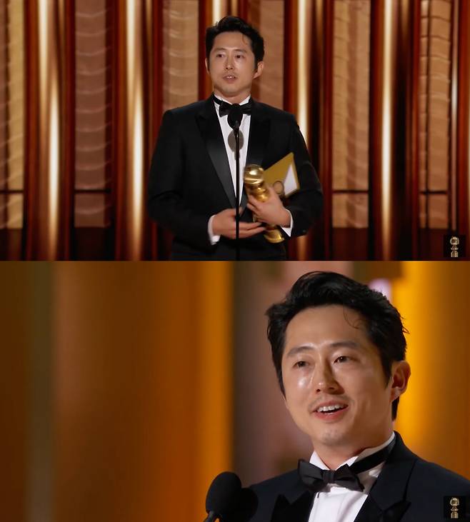 Steven Yeun was named Best Male Actor in a Limited Series at the 81st Annual Golden Globe Awards in Beverly Hills, California, Sunday. (Golden Globes)