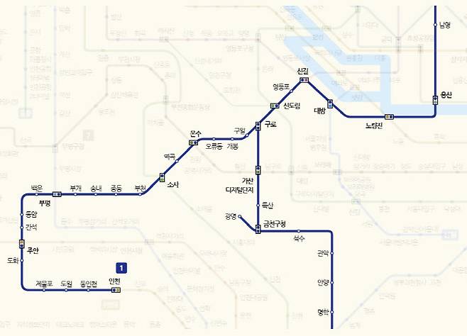 지상에서 운행하고 있는 서울지하철 1호선 일부 노선도. (자료 = 서울교통공사 홈페이지 캡처)