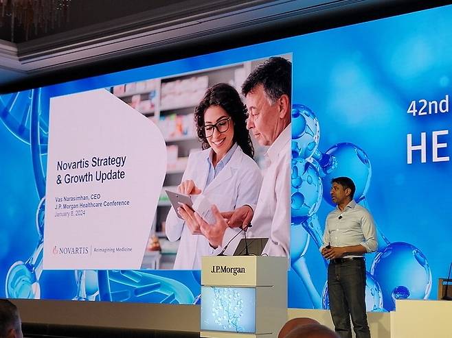 Novartis CEO Vas Narasimhan at 2024 J.P. Morgan Healthcare Conference [Courtesy of Novartis]