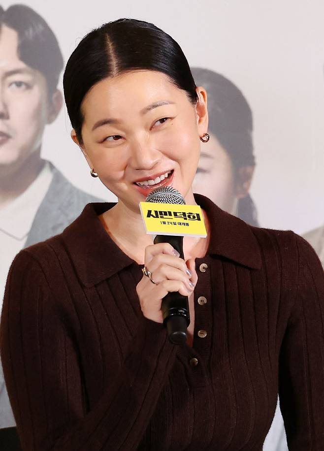 배우 장윤주가 11일 오후 서울 용산구 CGV용산아이파크몰에서 열린 영화 ‘시민덕희’ 언론시사회에 참석해 인사말을 하고 있다. (사진=뉴스1)
