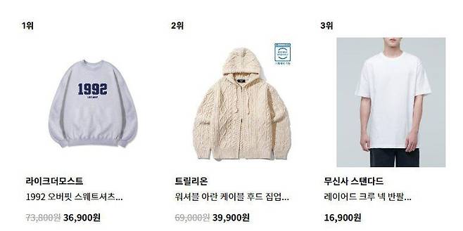 11일 오전 11시 기준, 한 위원장이 착용했던 1992 티셔츠가 무신사 실시간 링킹 1위를 유지하고 있는 모습. /무신사