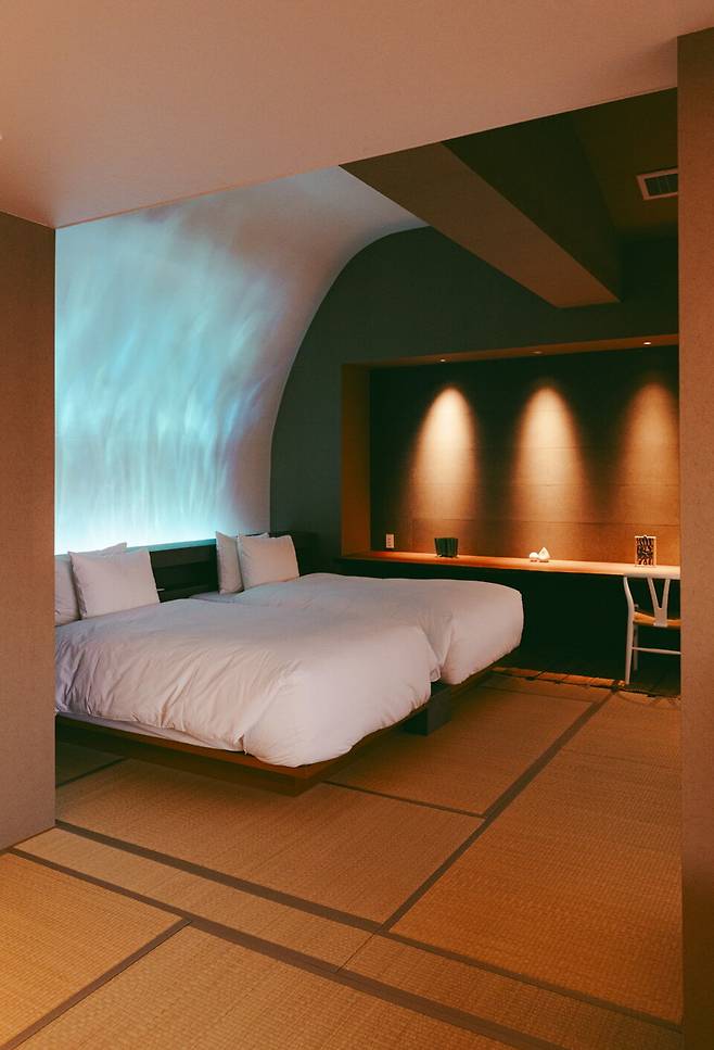 프리미엄 객실. 아리아케해를 바라보며 노천탕을 즐길 수 있다