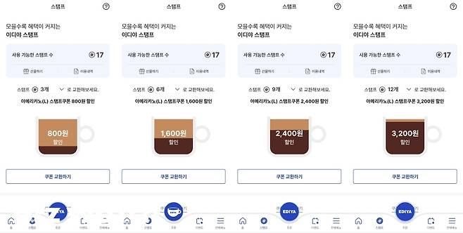 이디야커피 앱 내 스탬프 할인 쿠폰 교환 페이지 / 사진=김지우 기자 zuzu@