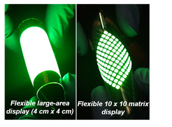 서울대는 페로브스카이트 발광소자와 유기발광소자를 적층한 탠덤 구조 기반의 발광소자를 개발했다. 사진은 관련 기술을 적용한 대면적 유연한 발광소자



과기정통부 제공