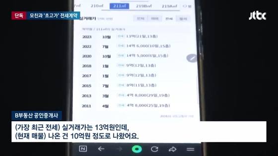 조성경 차관 전셋집과 동일 면적 전세 실거래가 화면. 어느 시점으로 보더라도 조 차관의 전세금 18억원은 과도하게 높은 금액이었다.