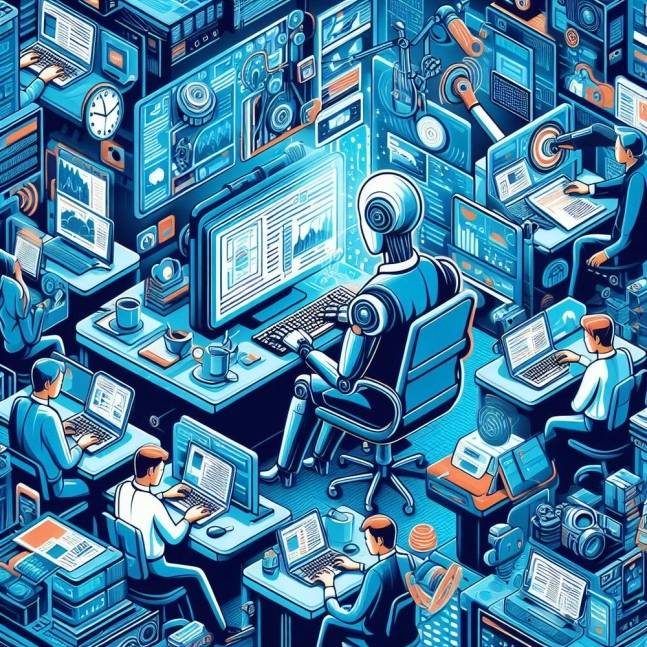 ‘인간과 함께 일하는 인공지능(AI) 로봇’을 생성형 AI로 만든 이미지. 빙크리에이터, 매경DB