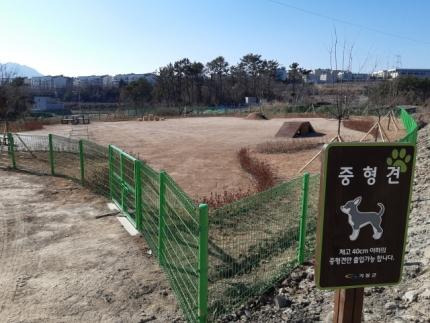 부산 기장군에 조성돼 있는 반려견 놀이터. 기장군 철마면 구칠리에는 국내 최대 규모의 반려동물 테마파크가 2026년까지 조성될 예정이다. 기장군 제공