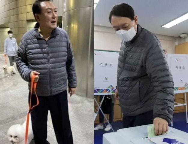 윤석열 대통령의 또 다른 '애착패딩'으로 알려진 회색 경량패딩. 주로 봄·가을에 입는다. /조선DB