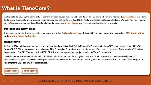 EDK Ⅱ를 관리하는 오픈소스 커뮤니티 '티아노코어'. (웹사이트 캡처)