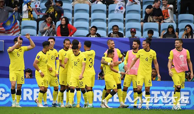 25일(현지시간) 카타르 알와크라 알자누브 스타디움에서 열린 2023 아시아축구연맹(AFC) 카타르 아시안컵 대한민국과 말레이시아의 경기. 말레이시아 할림에게 동점골을 넣은 뒤 환호하고 있다. 알와크라(카타르)=박재만 기자pjm@sportschosun.com/2023.01.25/