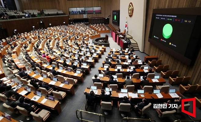 9일 국회 본회의에서 '개의 식용 목적의 사육·도살 및 유통 등 종식에 관한 특별법'이 통과되고 있다. 사진=김현민 기자 kimhyun81@