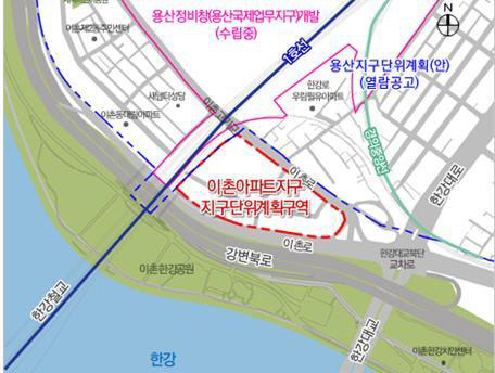 이촌 한강공원과 인접한 이촌아파트지구 지구단위계획구역 위치도. 서울시청 제공