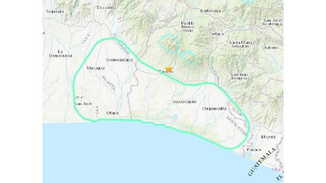 과테말라 탁시스코 마을 인근에서 발생한 지진 [USGS 발췌]