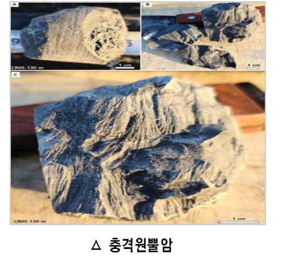 경남 합천군 적중-초계분지에서 발견된 '충격원뿔암'. 전 세계적으로 운석 충돌을 보여주는 가장 확실한 증거물이다. 사진 합천군