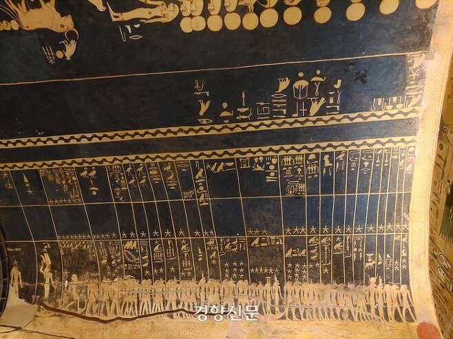 세티 1세 무덤  ‘현실’ 천장에 그려져 있는 별자리. 당시 이집트에서 관측 가능한 별자리들이 그려져 있다./김찬호 기자