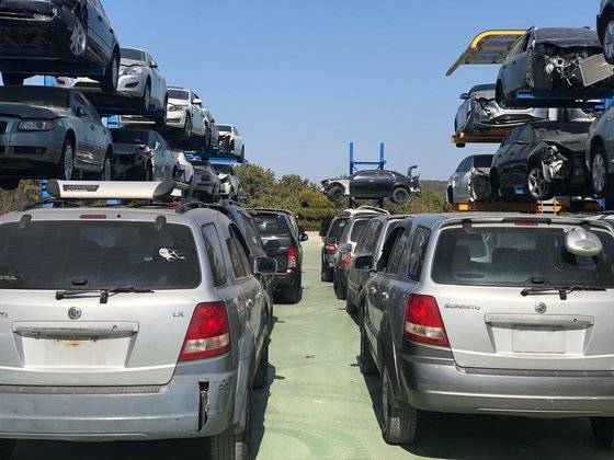 경기도 고양시의 한 폐차업체에 조기폐차된 차량들이 주차돼 있다. 천권필 기자