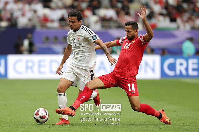 ▲ 이라크가 29일(한국시간) 카타르 알라이얀 칼리파 국제경기장에서 열린 2023 아시아축구연맹(AFC) 카타르 아시안컵 16강전에서 요르단에 2-1 역전승을 거두고 8강에 올랐다.