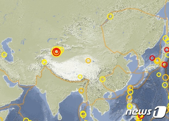 중국 신장 위구르자치구와 키르기스스탄의 경계에서 규모 6 지진이 발생했다. <출처=독일지질과학연구센터(GFZ)>