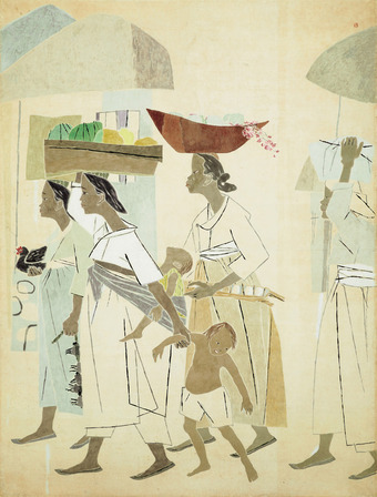 우향 박래현, 1920-1976, [이른 아침], ink and color on paper, 240.7×182cm, 1956