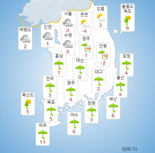 ⓒ기상청: 내일(31일) 오전 전국날씨