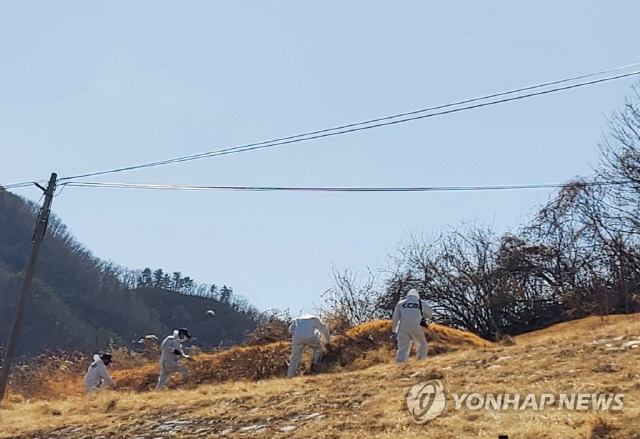 경북경찰청 전담수사팀이 지난해 3월 경북 봉화군 명호면 관창리 소재 더불어민주당 이재명 대표 부모 묘지에서 감식을 벌이고 있다. <연합뉴스>