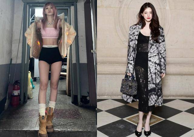 그룹 르세라핌 김채원과 배우 한소희도 팬츠리스 유행에 발맞춘 패션을 선보였다. 김채원 한소희 SNS