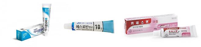 헤르페스 바이러스 감염으로 인한 입술염이 아닌 박탈성 입술염, 접촉성 입술염, 진균성 입술염 등에 아시클로버 연고를 발랐다간 증상이 개선되지 않을 수 있다./사진=녹십자, JW신약​, 바이엘코리아