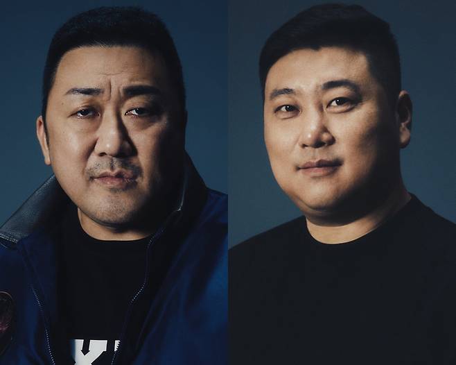 넷플릭스 영화 ‘황야’의 주역인 배우 마동석(왼쪽)과 허명행 감독은 “해외 반응이 뜨거워 놀랍고 기쁘다”고 말했다. 사진제공｜넷플릭스